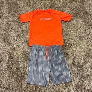 Boys swim set from spider size large 14/16. Orange top and gray trunks.